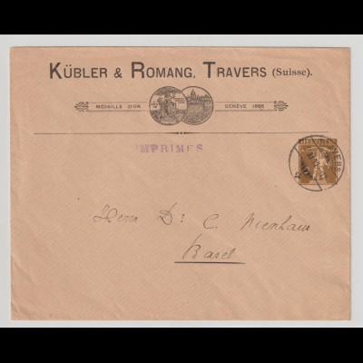 Schweiz: Privatganzsachen-Umschlag "Kübler & Romang, Travers", 1910