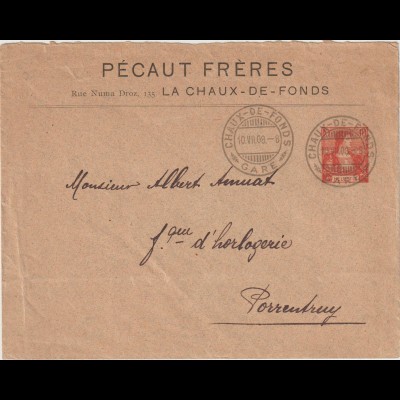 Schweiz: Privatganzsachen-Umschlag "Pecaut Freres", 1908