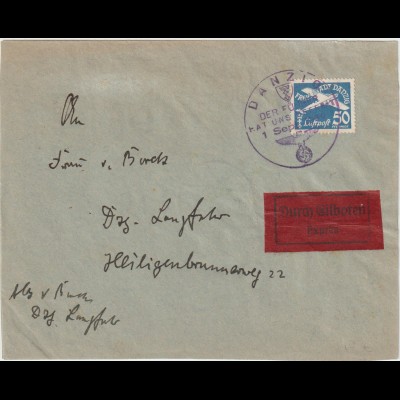 Danzig Orts-Eilbotenbrief mit EF 301