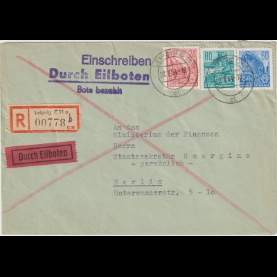DDR 5-Jahrplan I und II auf Einschreib-Eilboten-Brief