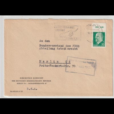 DDR: 10-Pfg. Ulbricht mit DM-Oberrand auf Brief des Obersten Gerichts