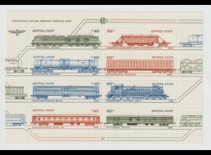 Sowjetunion Kleinbogen Lokomotiven und Waggons, postfrisch