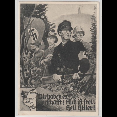 Sudetenland Asch; NS-Propagandakarte u. Prop.-stempel; bedarfsgebraucht
