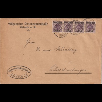 Brief der Krankenkasse Ehingen portorichtig mit MeF Mi.-Nr. D54
