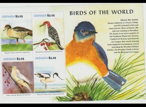 Grenada: Vögel der Welt Block und Kleinbogen