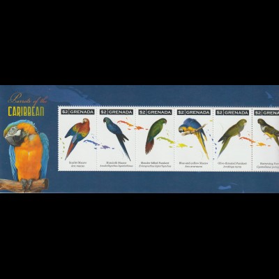 Grenada: Papageie der Karibik Kleinbogen und Block