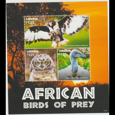 Liberia: Afrikanische Raubvögel Kleinbogen und Block