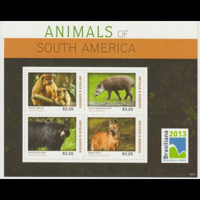 Antigua&B. Tiere von Südamerika Kleinbogen und Block