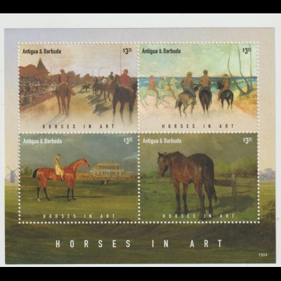 Antigua&B. Pferde in der Kunst Kleinbogen und Block