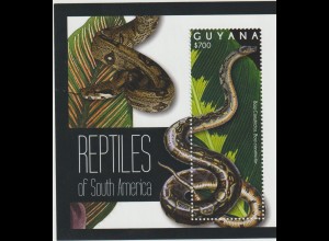 Guyana: Reptilien von Südamerika - 2 Kleinbogen und 2 Block
