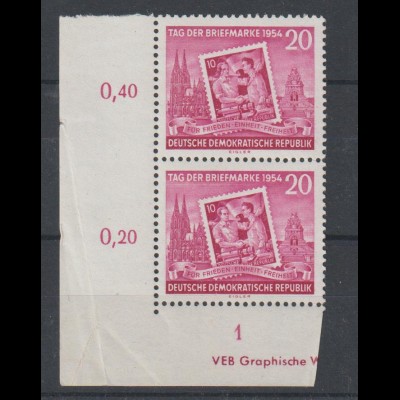 DDR PF/Besonderh.: Tag der Briefmarke 1954 mit PF I, **, gepr. 