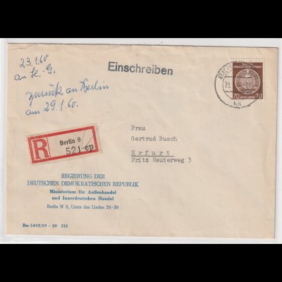DDR-Dienstpost: Einschreibbrief mit EF Nr. 41, geprüft: 