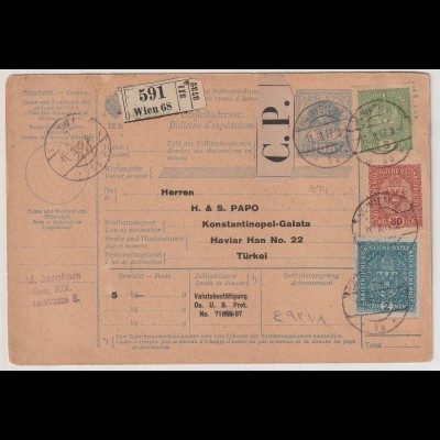 Österreich: Paketkarte 1917 in die Türkei