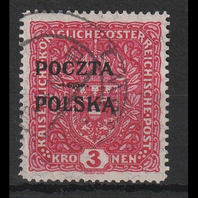Polen 3 Kronen Aufdruckmarke "POCZTA/POLSKA", gest., geprüft