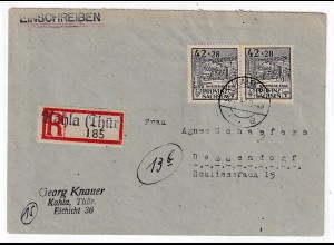 Prov. Sachsen R-Brief mit 42 Pfg. Wiederaufbau im Paar, KBf. Schulz BPP