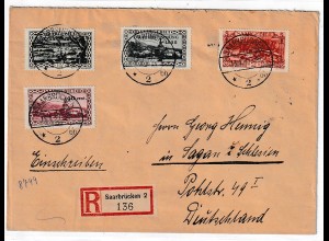 Saargebiet Einschreibbrief nach Schlesien, u.a. mit 191