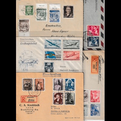 DDR: 10 Briefe/Karten mit Satz-Frankaturen, nur 50er Jahre