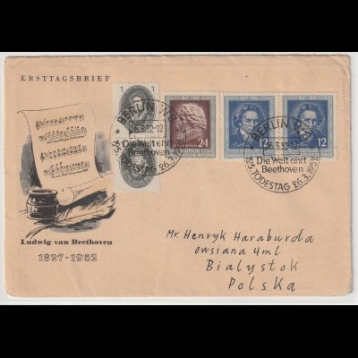 DDR-FDC: Beethoven (1952); portorichtiger Auslandsbrief