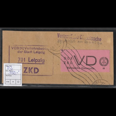 DDR-ZKD Vertrauliche Dienstsache D2 auf grßem Briefstück, geprüft Mayer 