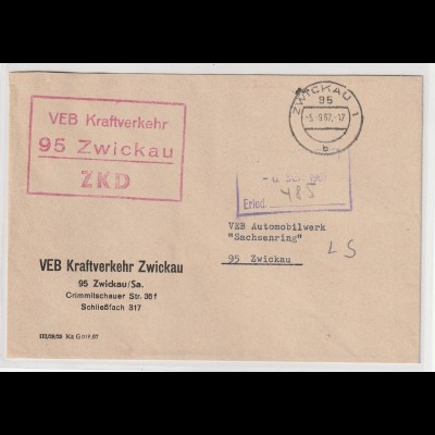 DDR ZKD-Brief; unzulässige Farbe (rot) des Kastenstempels