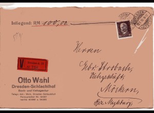 Dt. Reich: Wertbrief mit EF. 80 Pfg. Hindenburg