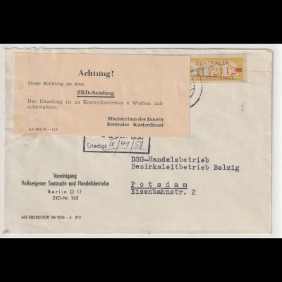 DDR ZKD-Brief: Frankiert 18 L, vorschriftsmäßig durchkreuzt, Hinweiszettel.