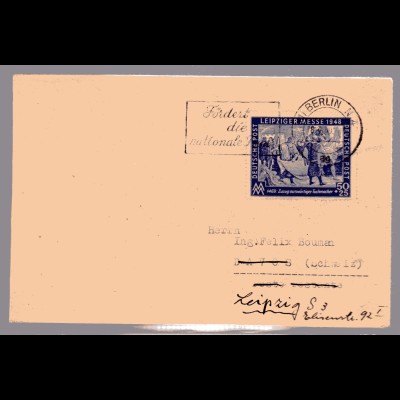 SBZ: Ausland-Brief mit EF. Mi.-Nr. 199 (Messemarke)
