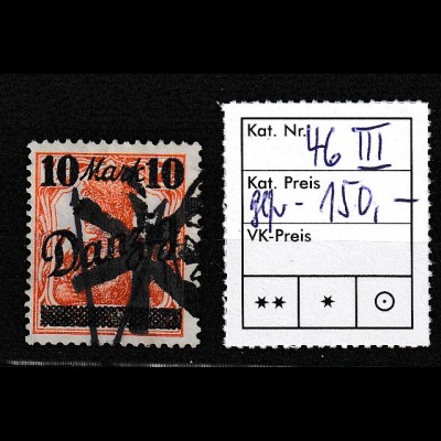Danzig: 10-Mark-Aufdruck-Freimarke ohne Unterdruck (46 III), Infla-geprüft.