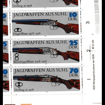 DDR: Jagdwaffen in kompletten Zusammendruckbögen, **