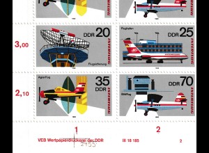 DDR: Interflug im kompletten Zusammendruckbogen, **