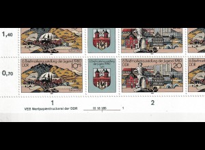DDR: Briefmarkenausstellung 1980 im kompletten Zusammendruckbogen, **