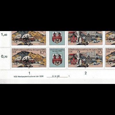 DDR: Briefmarkenausstellung 1980 im kompletten Zusammendruckbogen, **