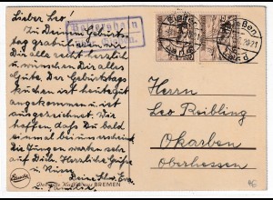 3, Reich: 3 Pfg. WHW 37 MeF auf Karte; Postnebenstelle Beltershain