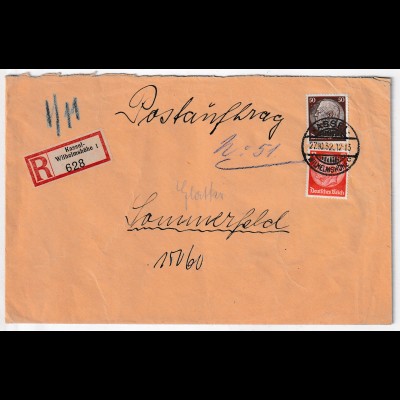 Dt. Reich 1932: 50 Pfg. Hindenburg (Waffel-Wz.) auf Postauftrag