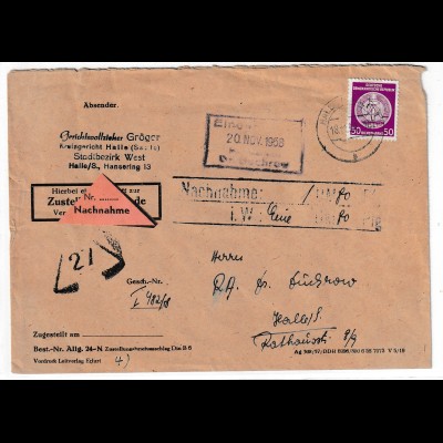 DDR Dienst: Nachnahmebrief, frankiert mit 50 Pfg. EF, geprüft