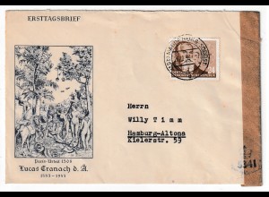 DDR: Cranach auf Brief nach Hamburg mit britischer Zensur