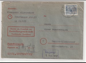 Berliner Bauten (I): Behördenbrief mit Zust.-urk.; EF 80 Pfg. Bauten
