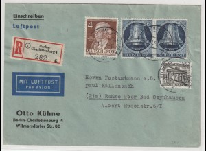 Berlin - Glocke rechts, 2x 30 Pfg.+ ZuF auf R-LP-Brief