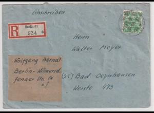 Berlin: 84 Pfg. Posthorn Netz auf R-Fern-Brief in WBerlin verwendet, gepr.