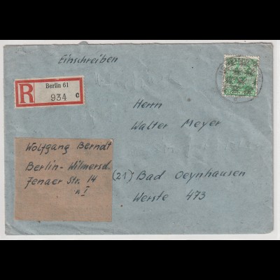 Berlin: 84 Pfg. Posthorn Netz auf R-Fern-Brief in WBerlin verwendet, gepr.
