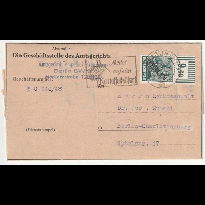 Berlin: Schwarzaufdruck 16 Pfg. W/OR auf Gerichtsschreiben