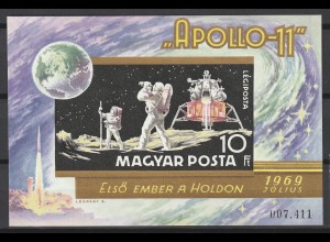 Ungarn geschnitten: Block Apollo 11 (1969), MNH **