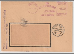 DDR: ZKD-Brief mit Freistempel "EAW J.W. Stalin"