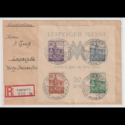 Westsachsen: Messeblock 5 X auf R-Ortsbrief, Attest