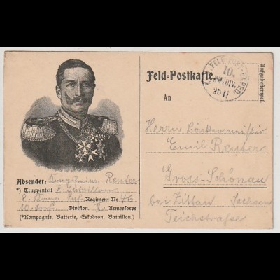 Feldpostkarte 1. WK mit Kaiser-Bild