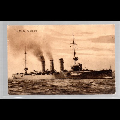 Marine-Schiffspost Nr. 209, als Feldpostkarte SMS Augsburg 