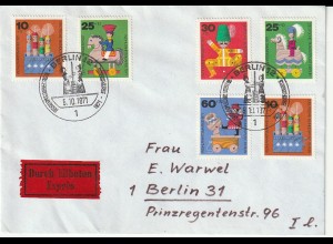 Berlin, FDC Mi.-Nr. 412-15, als Eilboten gelaufen, mit Ak-St.