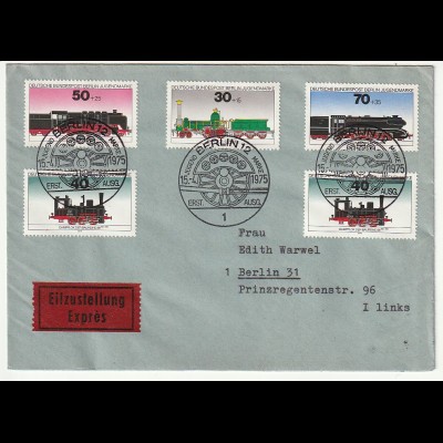 Berlin: "Lokomotiven 1975", FDC, gelaufen als Eil-Satzbrief
