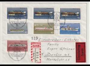 Berlin: "Personenschiffe 1975" FDC als Eil-R-Brief gelaufen