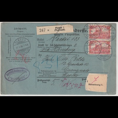 DR: Paketkarte nach Mexiko 1906, geprüft 